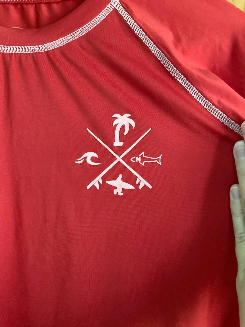 Boy’s size 12/14 Quad Seven long sleeved red swim shirt/rash guard